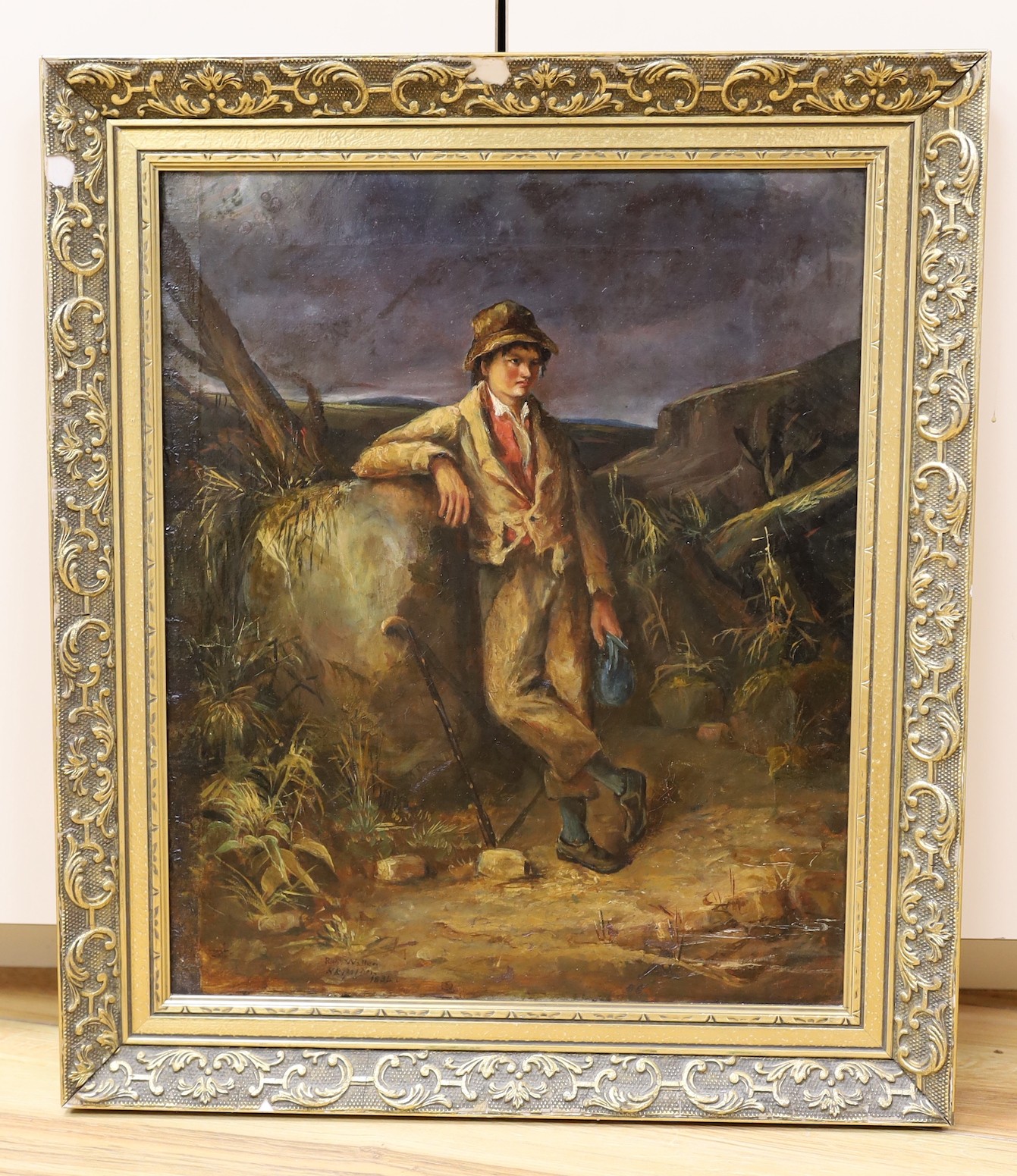 Richard Waller (1811-1882), oil on canvas, Boy in landscape, inscribed Skipton, signed and dated 1834, 42 x 34cm